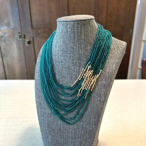 Park Lane Tranquility Necklace Necklace Glass Beads 15" + 3" Teal & Gold